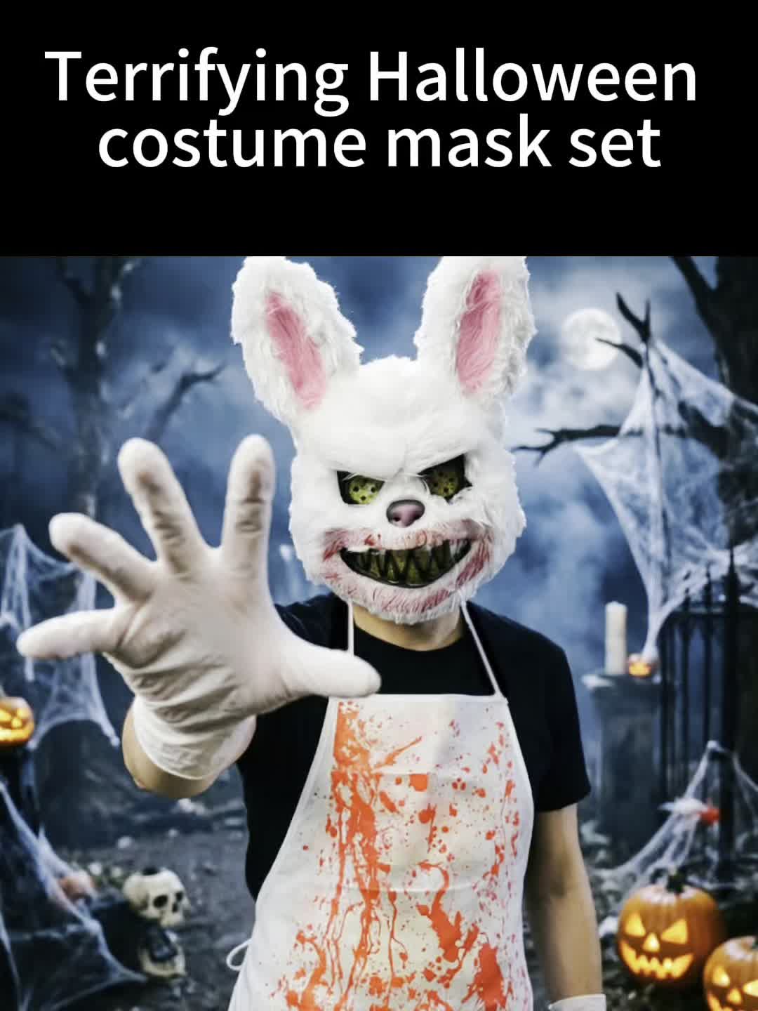 3pcs Mask + Apron + Gloves - Terrifying Halloween Costume Mask Set: Bloody Bear and Rabbit Costume Combo. The Set Includes a Mask, Apron, and Gloves, Suitable for Use as Costumes on Halloween Night, Carnivals, and Horror Parties. Unisex - Image 7