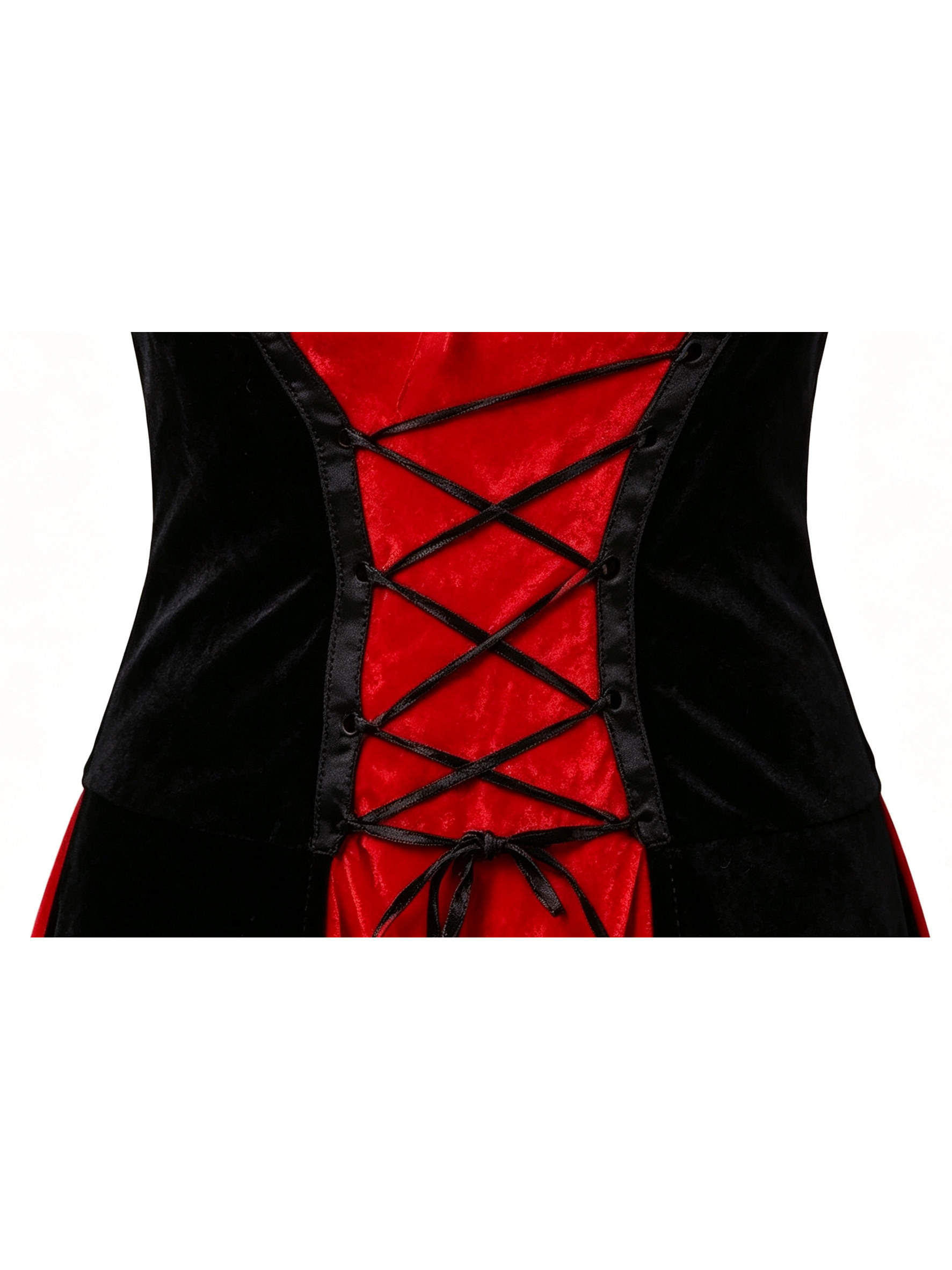 Women's Red Hooded Cape Maxi Dress Costume, Lace Up Waist Long Dress with Cloak, Fairytale Gothic Halloween Cosplay Outfit for Carnival Theme Party - Image 5