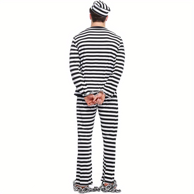 [Halloween] Halloween Costume Male Prisoner Costume Makeup Ball Party Costume Violent Men's Stripe Prisoner Costume 357, Role Play Outfits Men
