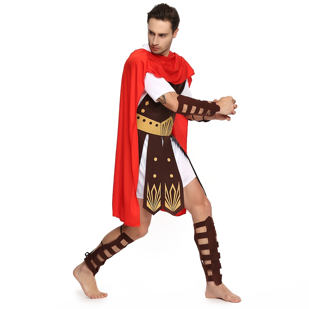 4pcs Samurai Adult Costume Set Includes Cloak, Top, Pair of Wristbands, And Pair of Anklets, Perfect for Halloween Activities And Role-Playing, Roman Gladiator Outfit, Role-Play, Parties, Carnival, Men's Dressing Additions Set, Props Not Included