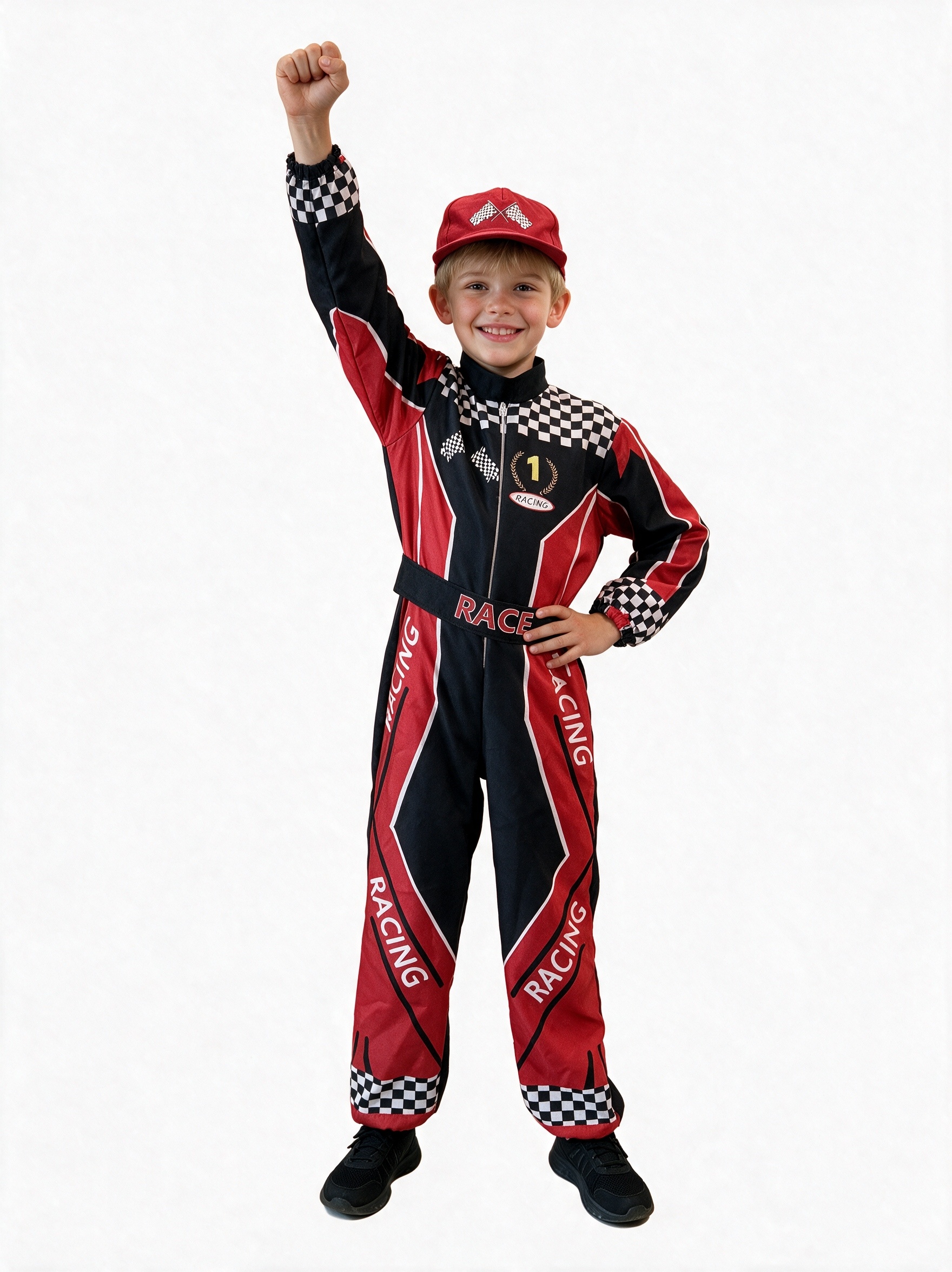 Handsome Boy Racing Suit, Set Includes Jumpsuit, Belt, and Hat, Suitable for Carnivals, Halloween, Stage Performances, Cosplay, Birthdays, and Various Parties - Image 3