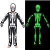 3pcs Scary Black And White Halloween Jumpsuit, Kids GID Skeleton, Glow in The Dark with Hood And Gloves