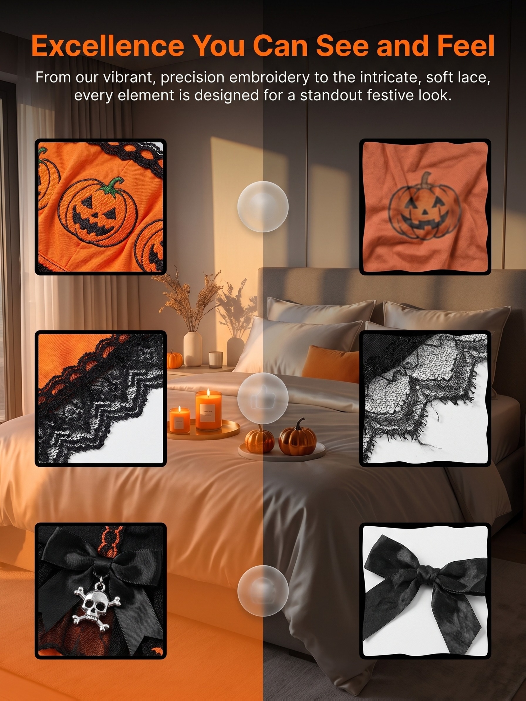 3pcs Halloween Lingerie Set for Women, Pumpkin Embroidery Witch Bustier Mini Skirt with Matching Thong, Gothic Spooky Pumpkin Festival Cosplay Costume - Image 5