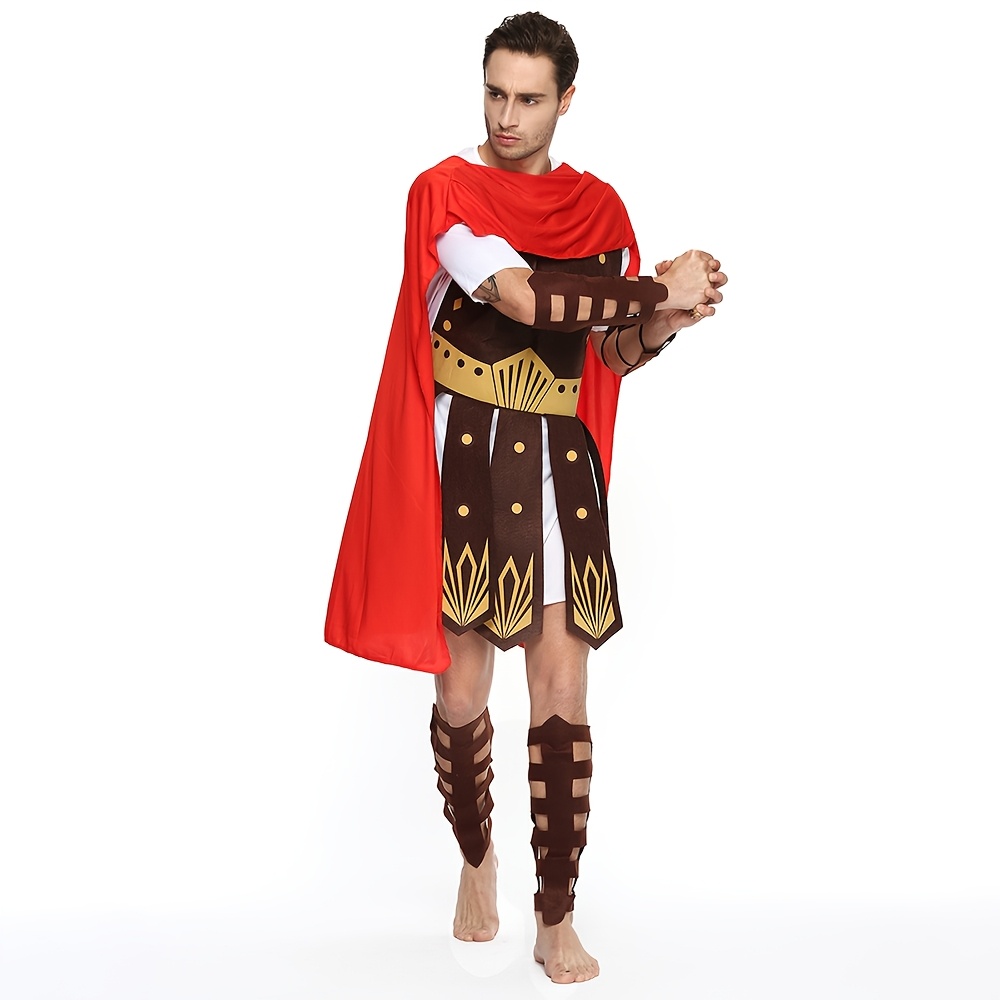 4pcs Samurai Adult Costume Set Includes Cloak, Top, Pair of Wristbands, And Pair of Anklets, Perfect for Halloween Activities And Role-Playing, Roman Gladiator Outfit, Role-Play, Parties, Carnival, Men's Dressing Additions Set, Props Not Included