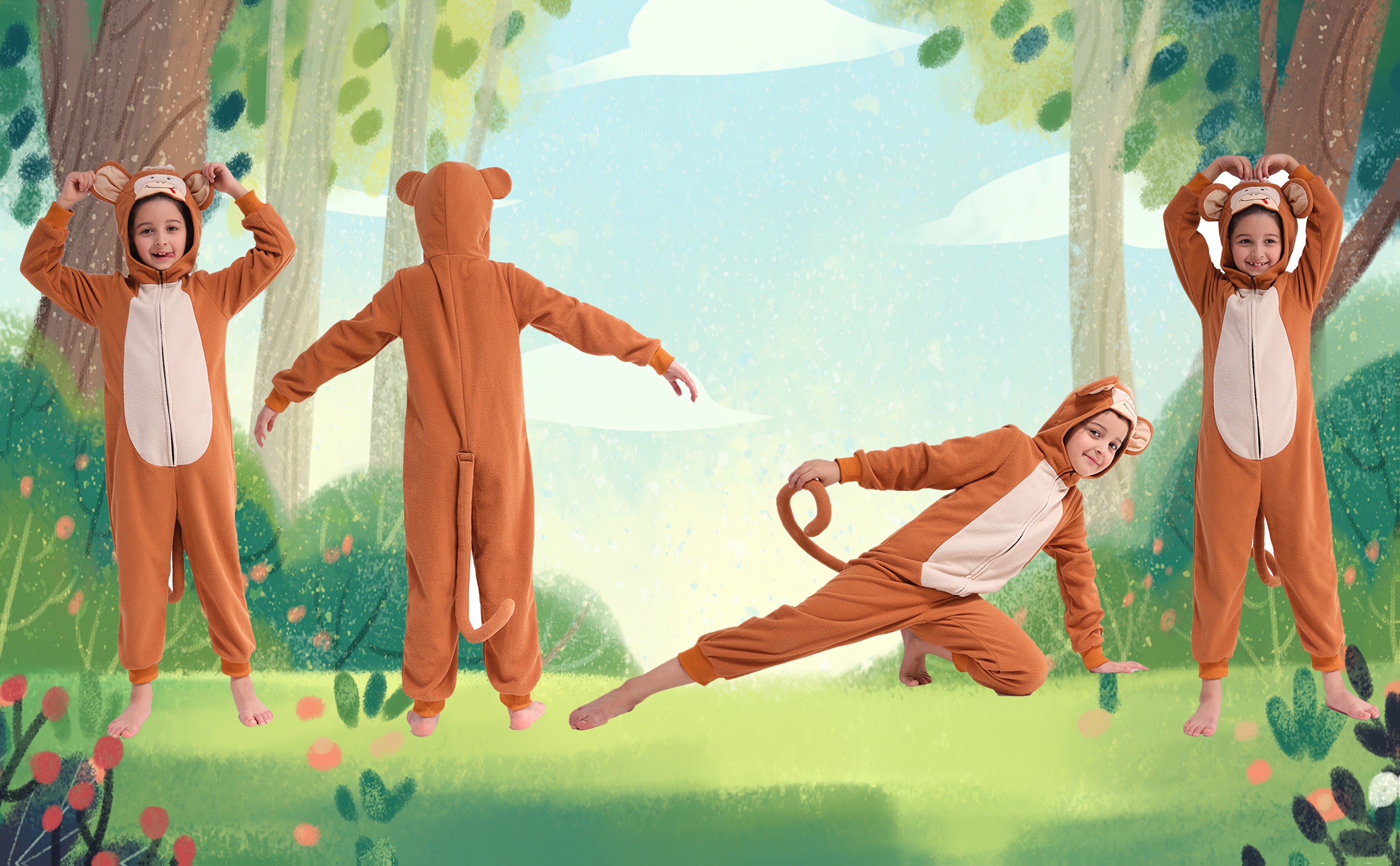 Cute Animal Costume for Boys And Girls, Soft And Comfortable Monkey Jumpsuit, Suitable for Theme Events, Party Dress Up