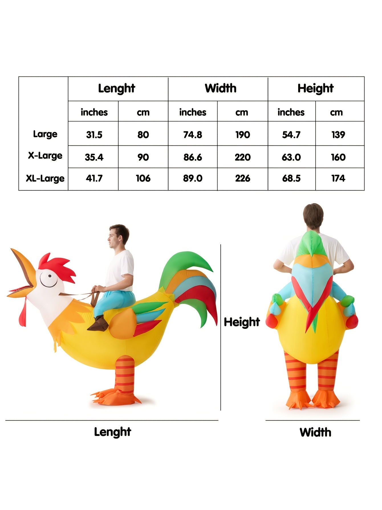 Rooster Inflatable Costume Adult, Riding a Chicken Blow Up Halloween Costume for Men Women Dress-Up Holiday Themed Cosplay Parties, Role Play Outfits Men - Image 2