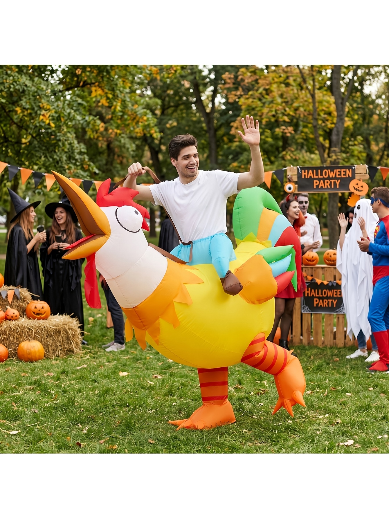 Rooster Inflatable Costume Adult, Riding a Chicken Blow Up Halloween Costume for Men Women Dress-Up Holiday Themed Cosplay Parties, Role Play Outfits Men - Image 5