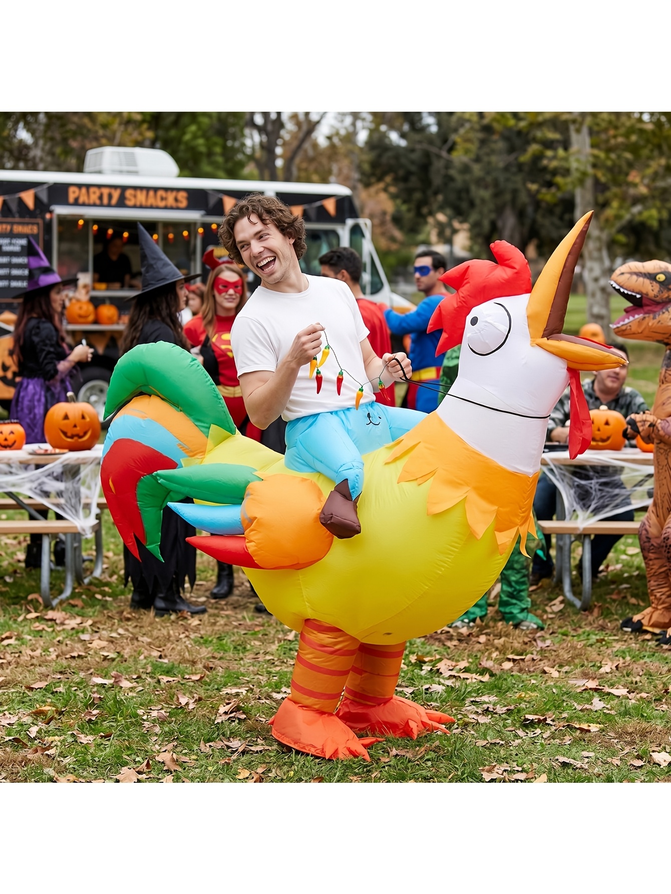 Rooster Inflatable Costume Adult, Riding a Chicken Blow Up Halloween Costume for Men Women Dress-Up Holiday Themed Cosplay Parties, Role Play Outfits Men - Image 4