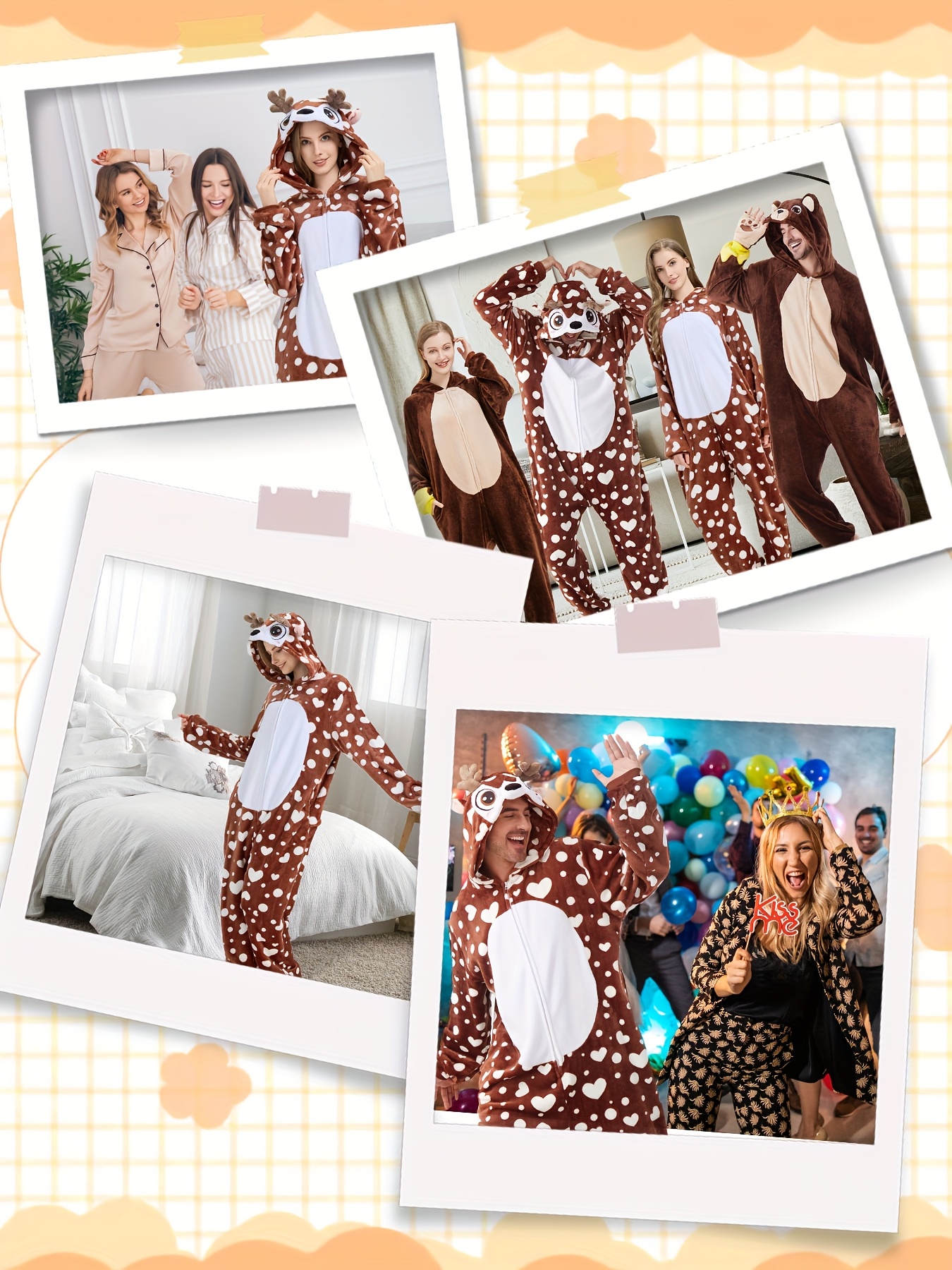 Adult Elk Jumpsuit for Both Men And Women Cosplay Elk Couple Jumpsuit Halloween Outfit Christmas Family Party Set, Role Play Outfits Men