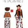 4pcs Hippie Western-Style Denim Women'S Set, Including Denim Printed Pants, Tank Top, Hat, And Headscarf, Ideal for Halloween Cosplay And Wild West-Themed Party Outfits