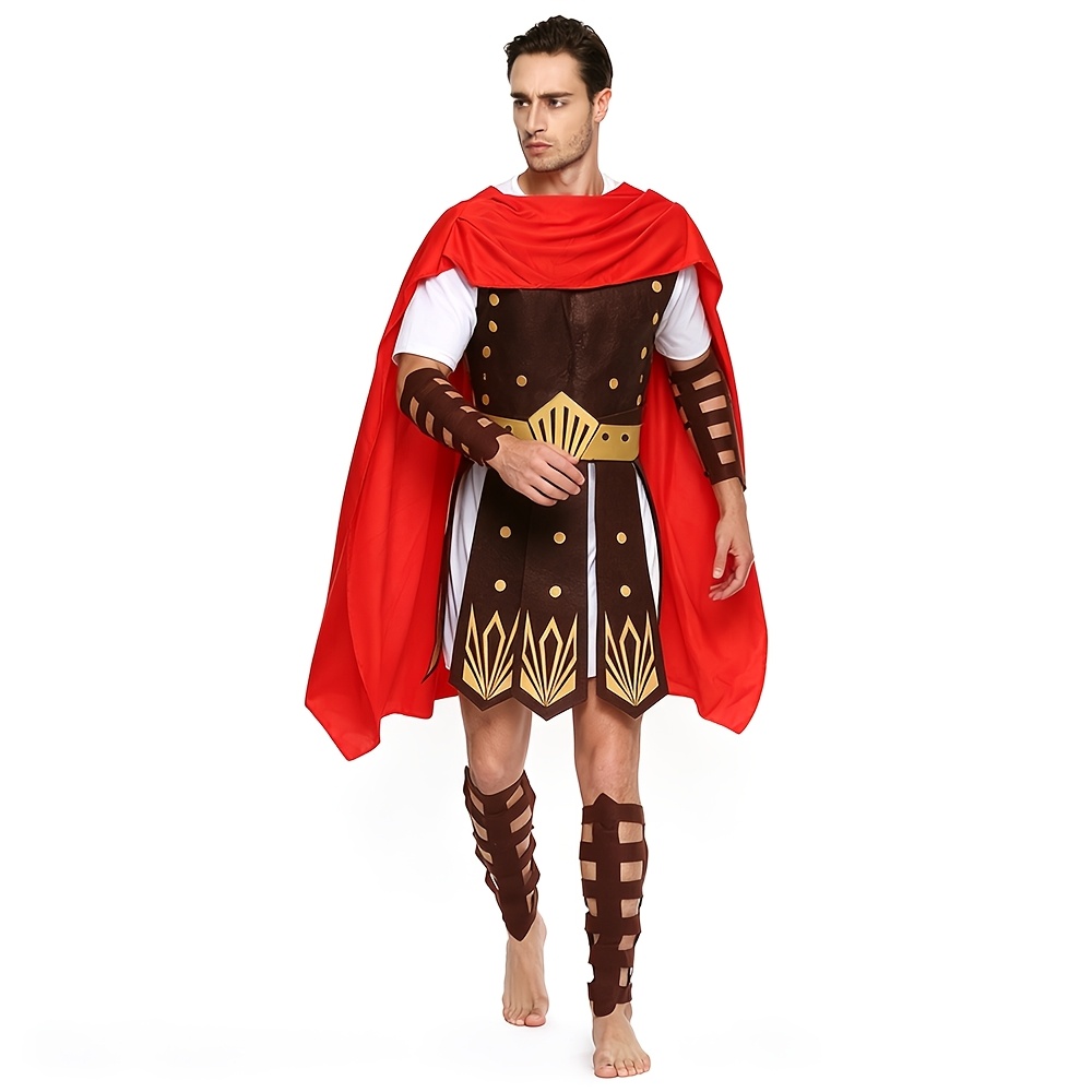 4pcs Samurai Adult Costume Set Includes Cloak, Top, Pair of Wristbands, And Pair of Anklets, Perfect for Halloween Activities And Role-Playing, Roman Gladiator Outfit, Role-Play, Parties, Carnival, Men's Dressing Additions Set, Props Not Included