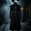 [Halloween] Halloween Costume Plague Doctor Halloween Costume, Bird-Beak Doctor Mask, Headgear, Gloves, Necklace, Hat, Belt, Coat, Cape, Horror Costume And Party And Cosplay Activity Additions, Role Play Outfits Men