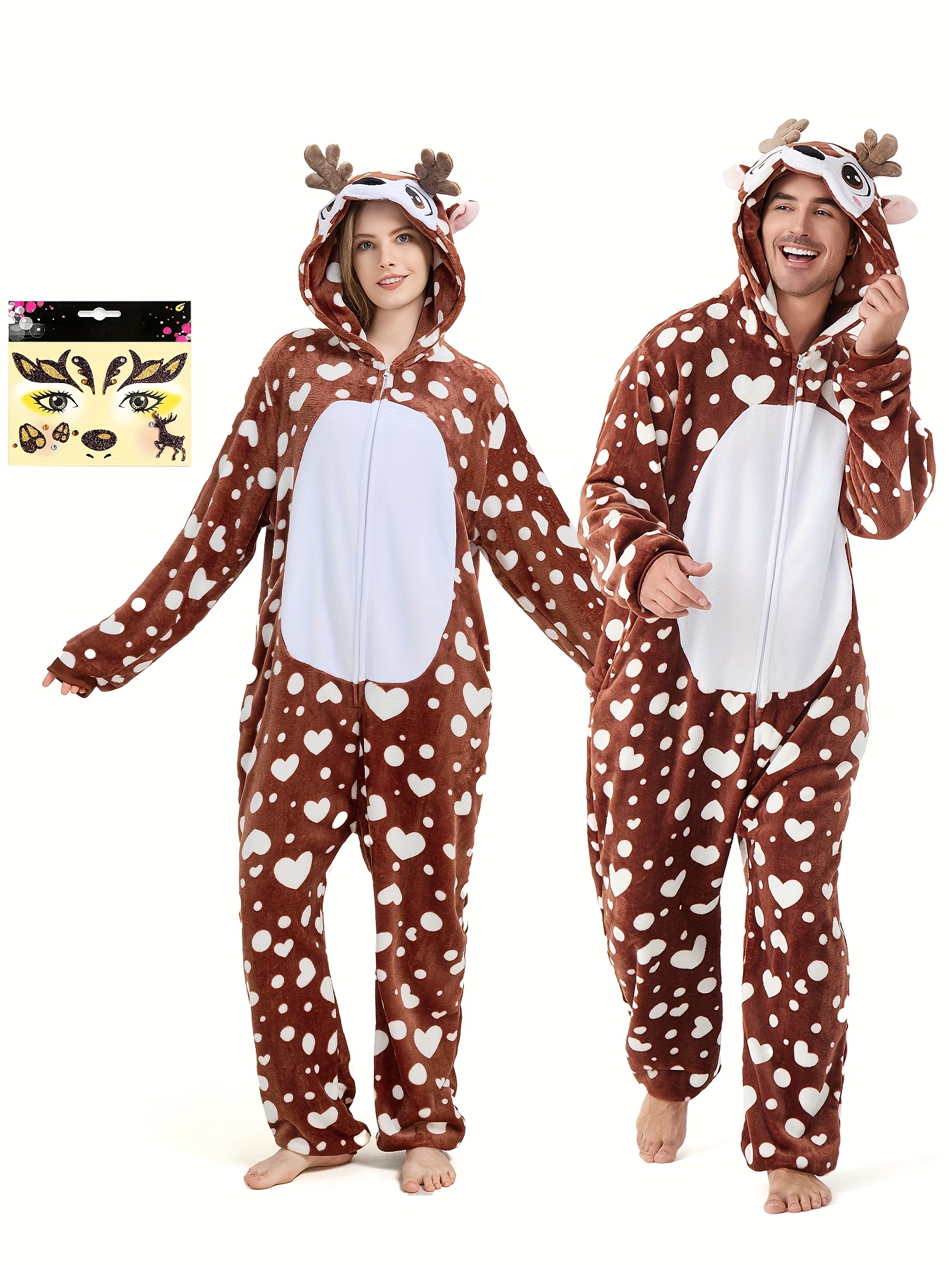 Adult Elk Jumpsuit for Both Men And Women Cosplay Elk Couple Jumpsuit Halloween Outfit Christmas Family Party Set, Role Play Outfits Men
