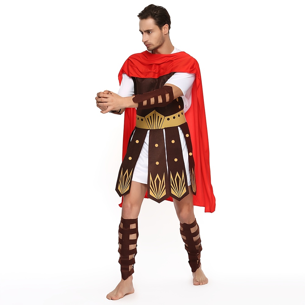 4pcs Samurai Adult Costume Set Includes Cloak, Top, Pair of Wristbands, And Pair of Anklets, Perfect for Halloween Activities And Role-Playing, Roman Gladiator Outfit, Role-Play, Parties, Carnival, Men's Dressing Additions Set, Props Not Included