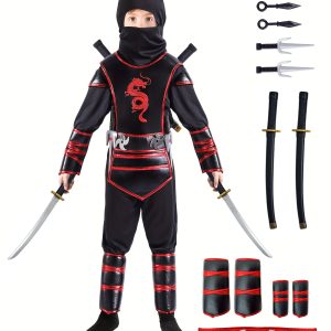 [Halloween] Halloween Ninja Costume for Kids, Ninja Costumefor Boy and Girl, Children Ninja Accessories Set for DressUp Party