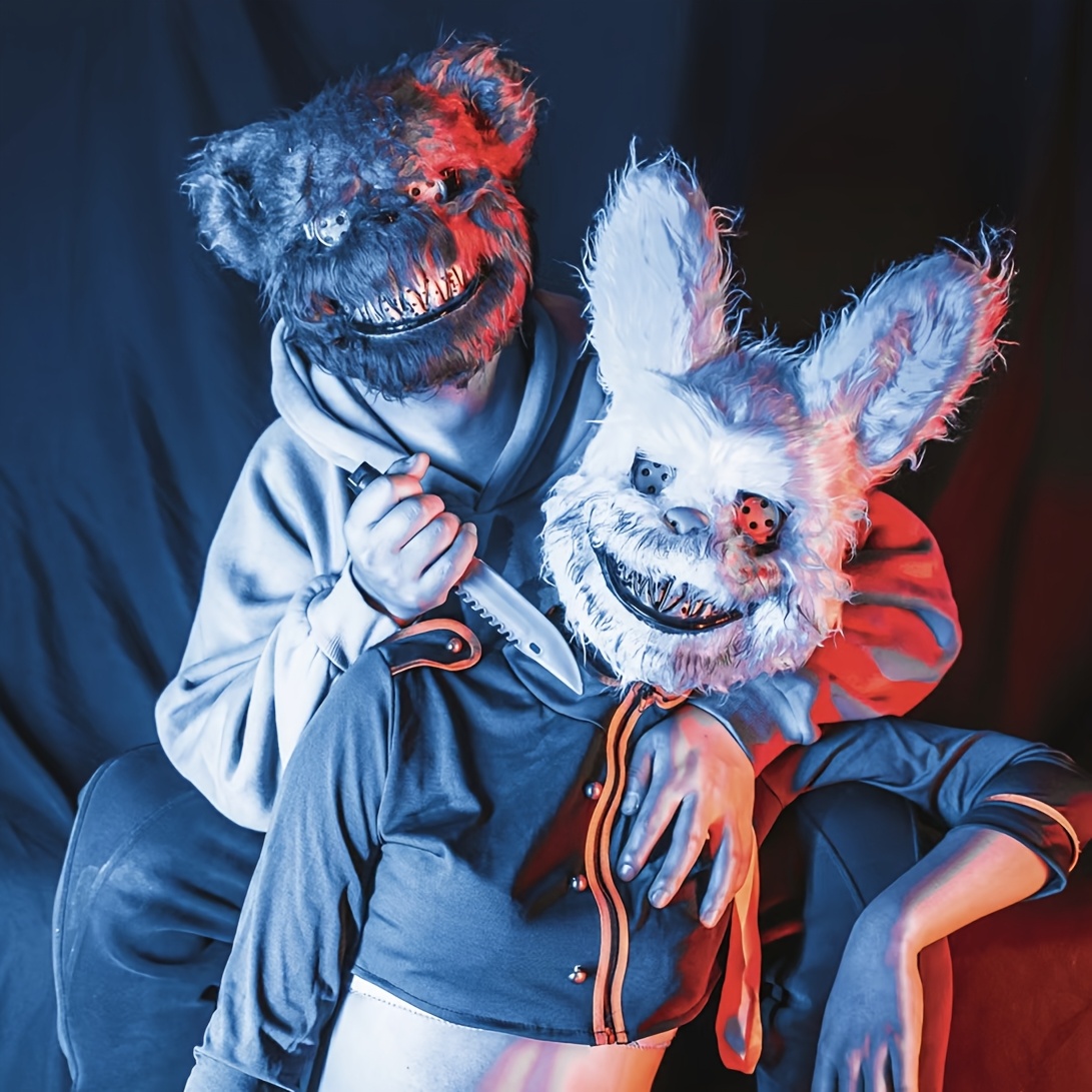 3pcs Mask + Apron + Gloves - Terrifying Halloween Costume Mask Set: Bloody Bear and Rabbit Costume Combo. The Set Includes a Mask, Apron, and Gloves, Suitable for Use as Costumes on Halloween Night, Carnivals, and Horror Parties. Unisex - Image 6