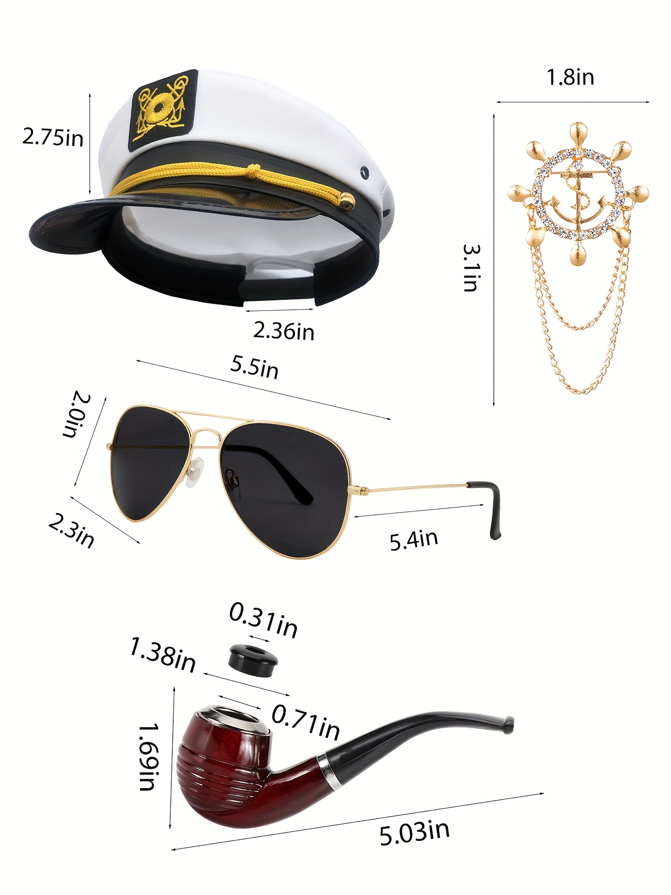 Halloween Hugh Hefner Costume Red Silky Robe Jacket & Pajama Pants Captain Costume Set with Hat Fashion Glasses Pipe Pin, Role Play Outfits Men - Image 8