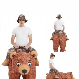 [Halloween] Adult Inflatable Costume for a Halloween Party Featuring a Riding Brown Bear Onesie, Role Play Outfits Men