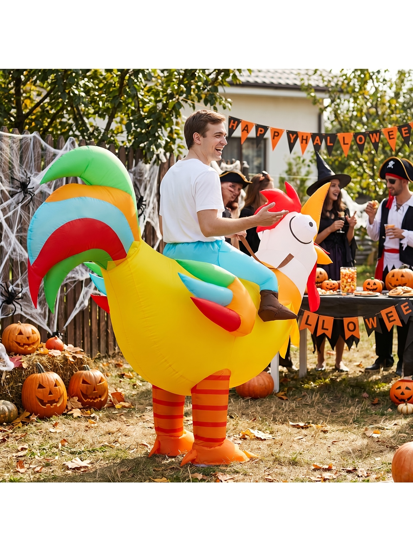 Rooster Inflatable Costume Adult, Riding a Chicken Blow Up Halloween Costume for Men Women Dress-Up Holiday Themed Cosplay Parties, Role Play Outfits Men - Image 3
