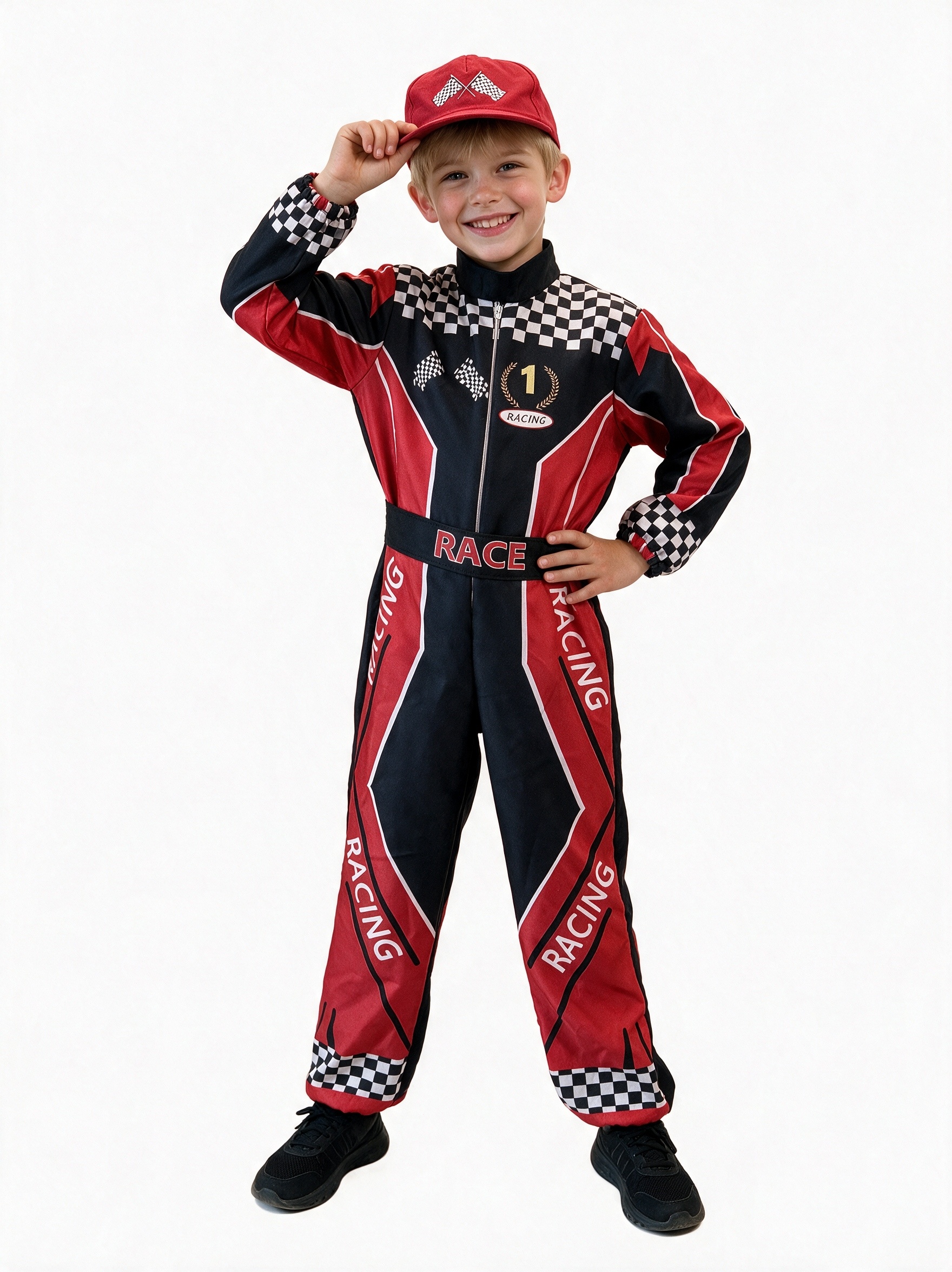 Handsome Boy Racing Suit, Set Includes Jumpsuit, Belt, and Hat, Suitable for Carnivals, Halloween, Stage Performances, Cosplay, Birthdays, and Various Parties - Image 5