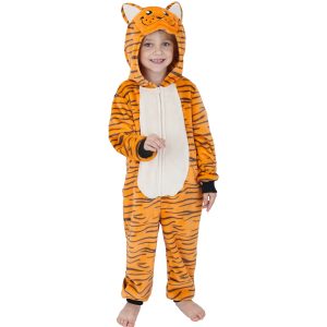 Kids Tiger Jumpsuit, with Detachable Tail, Novelty Unisex Kid Animal Outfit Christmas Halloween Dress Up Costume