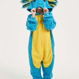 Cute Axolotl Pajama Jumpsuit for Kids - Boys' Animal Jumpsuit, Halloween, Christmas Party, Girls