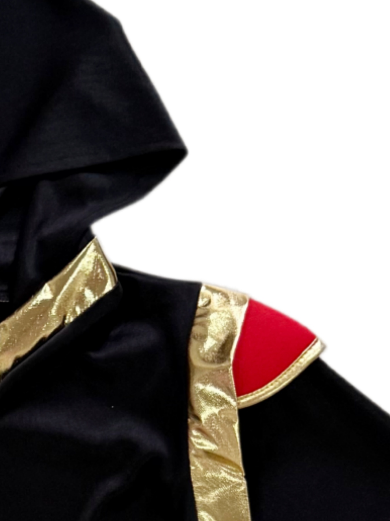 Red And Golden Color-Block Cool Ninja Boy Outfit, Night Patrol, Set Includes Top, Pants, Belt, And Headscarf, Suitable for Carnival, Halloween, Performance, Birthday, And Various Parties