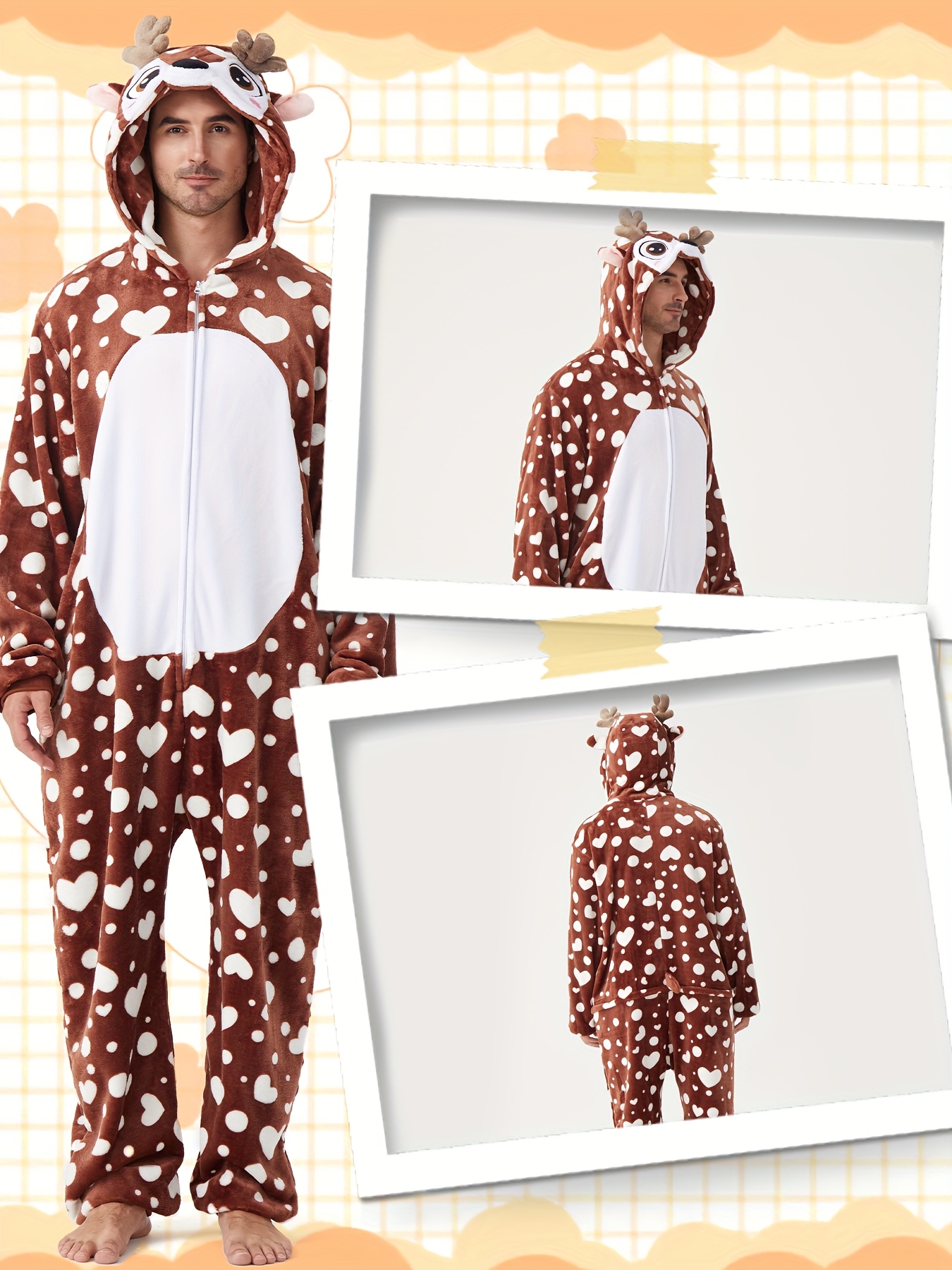 Adult Elk Jumpsuit for Both Men And Women Cosplay Elk Couple Jumpsuit Halloween Outfit Christmas Family Party Set, Role Play Outfits Men - Image 3