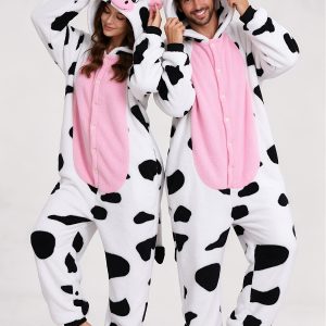 New Cow Onesie Pajamas | Fleece-Lined, Warm, Hooded Long-Sleeve Loungewear for Autumn & Winter | Cute Animal Costume Perfect for Christmas & Carnival