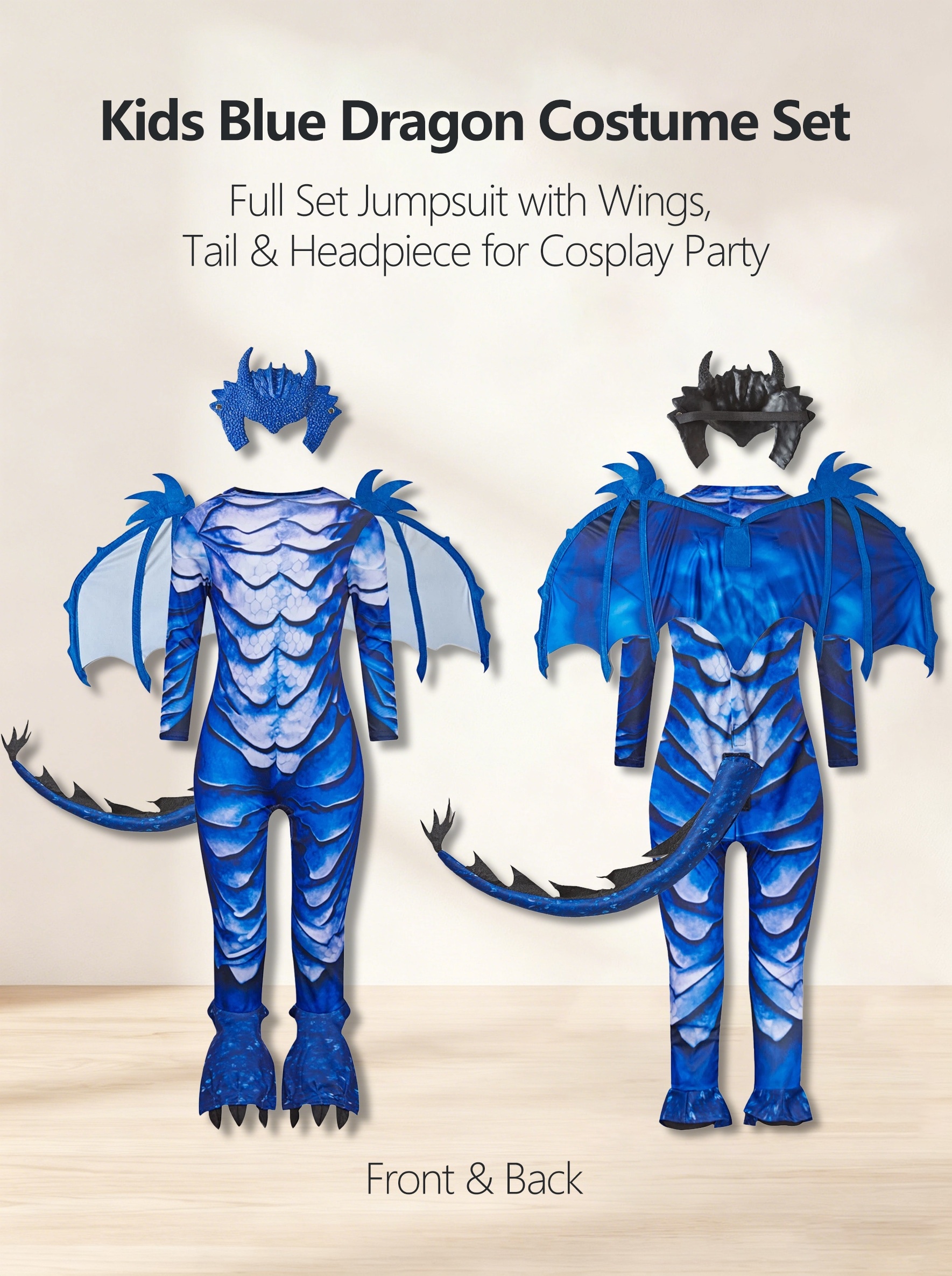 Frost Dragon Four-Piece Jumpsuit Wings Dragon Tail Headwear Homecoming Season Dress Halloween Party Campus Performance