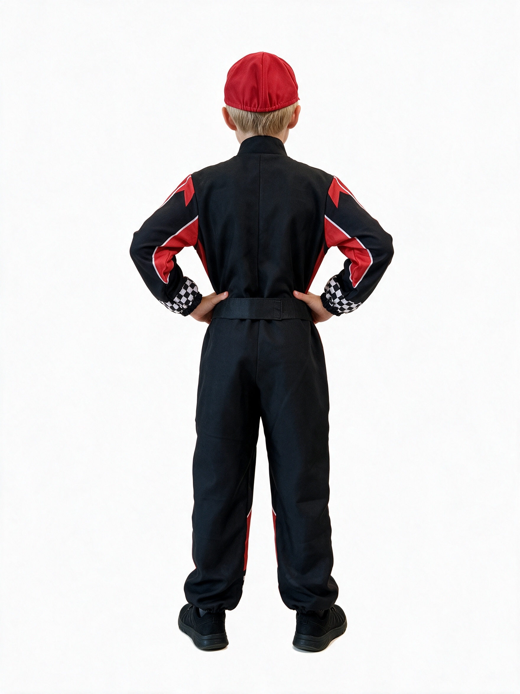 Handsome Boy Racing Suit, Set Includes Jumpsuit, Belt, and Hat, Suitable for Carnivals, Halloween, Stage Performances, Cosplay, Birthdays, and Various Parties