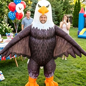 [Bald Eagle Costume] Adult Inflatable Bald Eagle Costume - Patriotic Theme Independence Day Outfit, Eagle Character Role-Play Inflatable Costume Dress-Up Prop for Halloween Carnival Various Events And Parties - Includes Blower And Battery Box [Ba