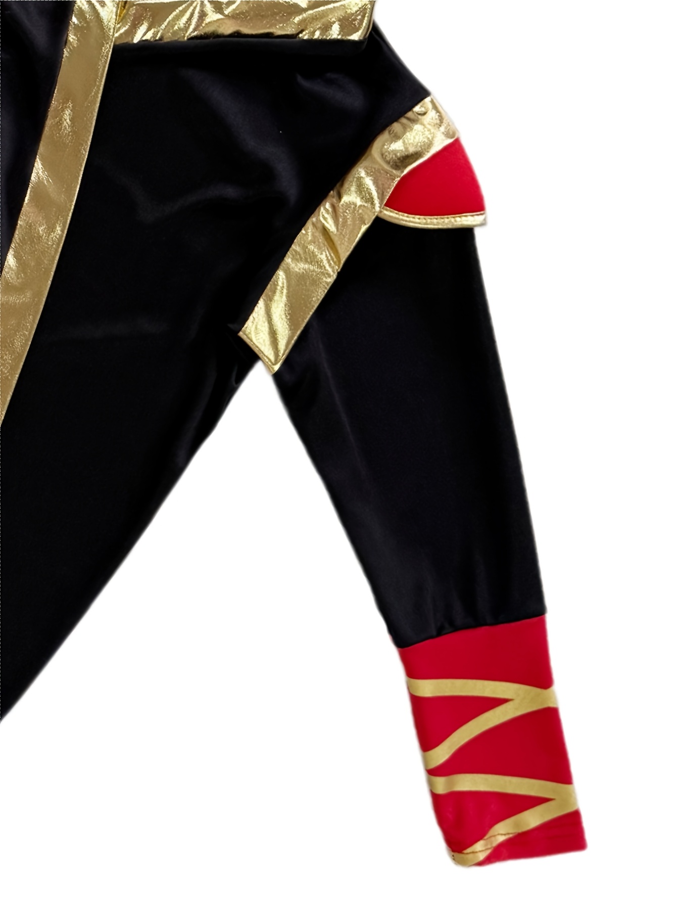 Red And Golden Color-Block Cool Ninja Boy Outfit, Night Patrol, Set Includes Top, Pants, Belt, And Headscarf, Suitable for Carnival, Halloween, Performance, Birthday, And Various Parties