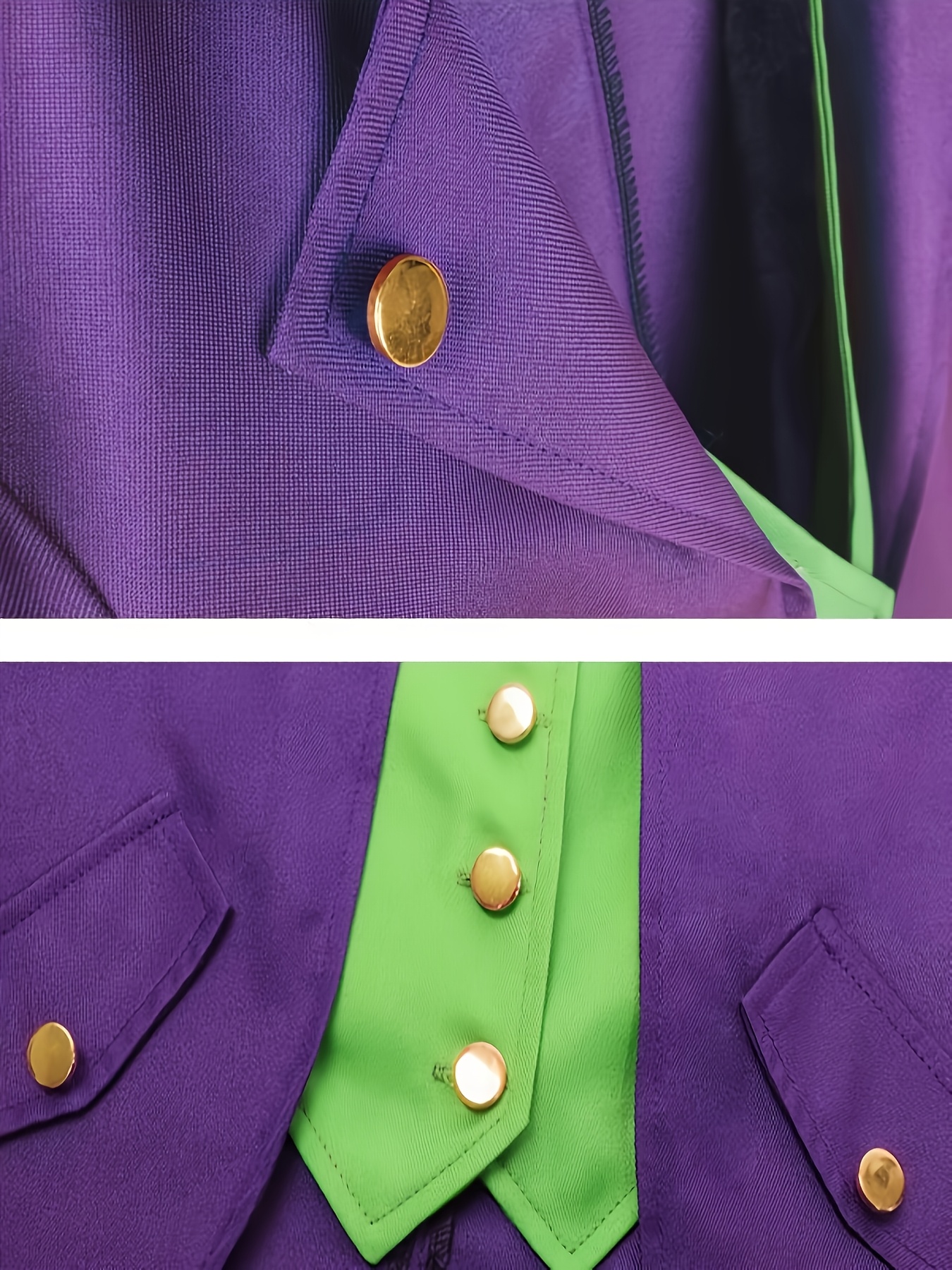 Halloween Costume An Interesting Clown Holiday Costume Top for Men, a Medium-length Tuxedo in a Purple and Green Colorblock Design. Suitable for Holiday Costumes and Street Performance Attire, Without Pockets - Image 7