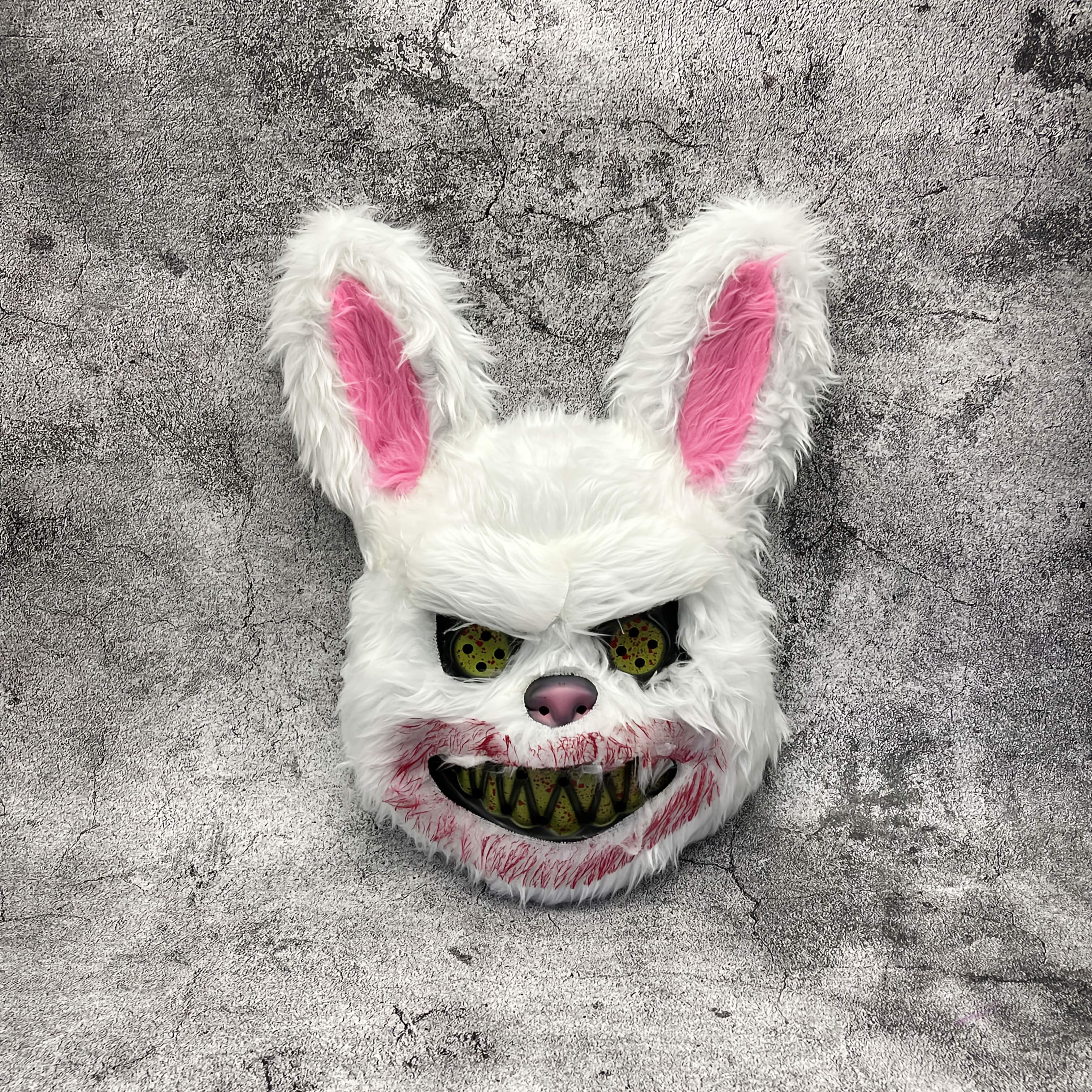3pcs Mask + Apron + Gloves - Terrifying Halloween Costume Mask Set: Bloody Bear and Rabbit Costume Combo. The Set Includes a Mask, Apron, and Gloves, Suitable for Use as Costumes on Halloween Night, Carnivals, and Horror Parties. Unisex