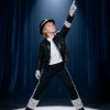 Boys' Black and White Color-block Sequin Patchwork Performance Costume Set, Including Top, Pants, Hat, and Gloves, Suitable for Carnivals, Halloween, Stage Performances, Cosplay, Birthdays, and Various Parties