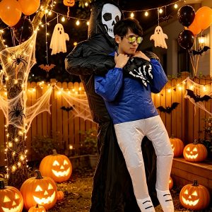Novelty Inflatable Grim Reaper Skeleton Costume for Halloween Parties, Trick-or-Treat Cosplay Outfit, Party Performance Attire, Thickened and Wear-Resistant, Reusable, One Size Fits All, for Teenager