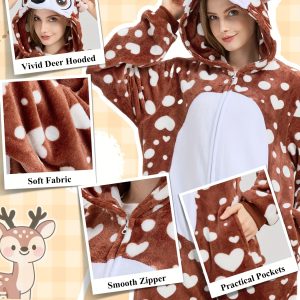 Adult Elk Jumpsuit for Both Men And Women Cosplay Elk Couple Jumpsuit Halloween Outfit Christmas Family Party Set, Role Play Outfits Men
