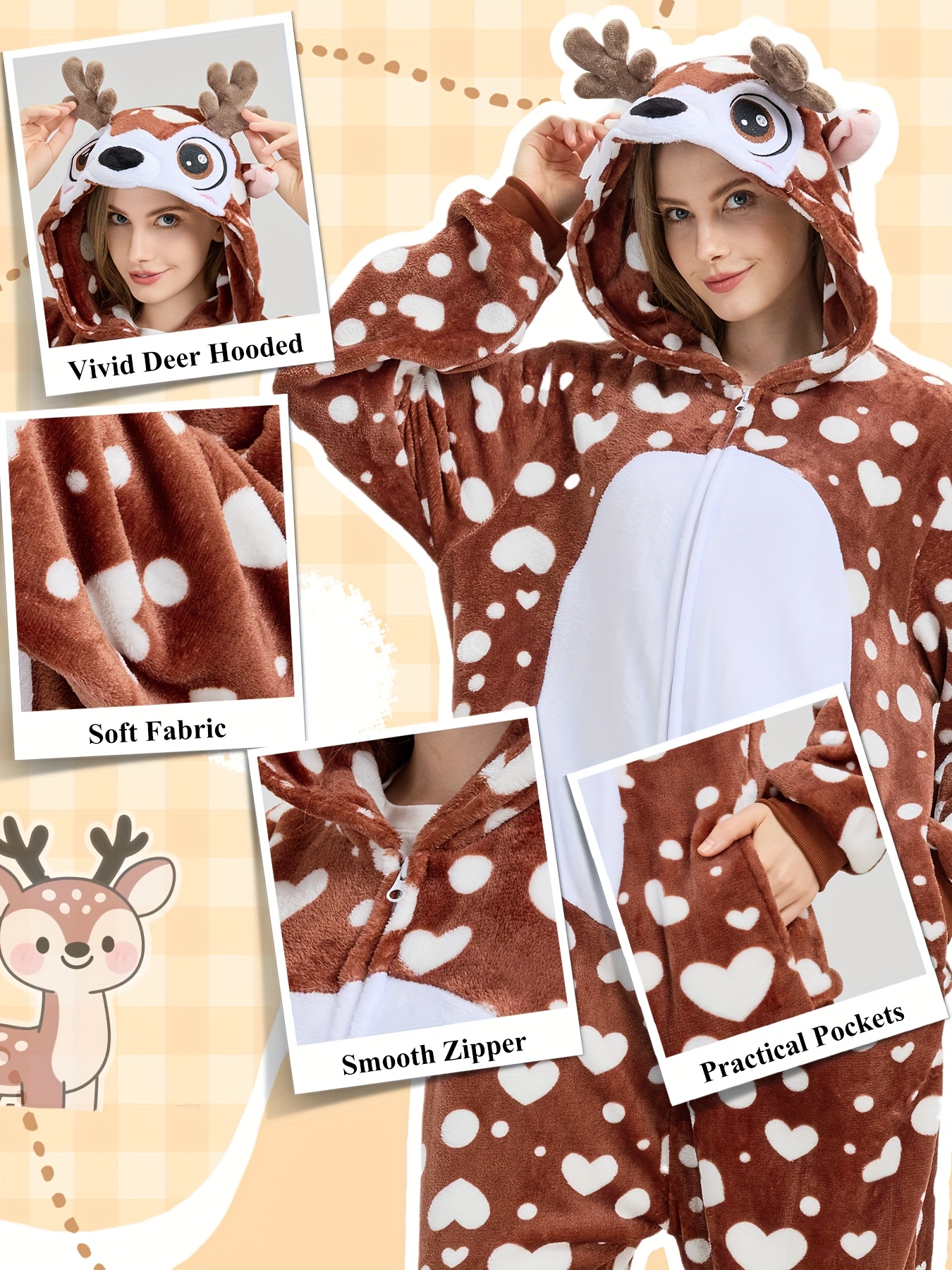 Adult Elk Jumpsuit for Both Men And Women Cosplay Elk Couple Jumpsuit Halloween Outfit Christmas Family Party Set, Role Play Outfits Men
