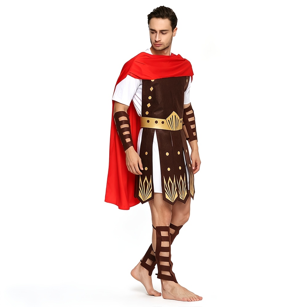 4pcs Samurai Adult Costume Set Includes Cloak, Top, Pair of Wristbands, And Pair of Anklets, Perfect for Halloween Activities And Role-Playing, Roman Gladiator Outfit, Role-Play, Parties, Carnival, Men's Dressing Additions Set, Props Not Included