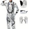 Men'S Silvery Astronaut Costume - Space Suit with Helmet, Gloves And Glasses Perfect for Halloween, Cosplay, Space-Themed Parties And Role Play, Role Play Outfits Men