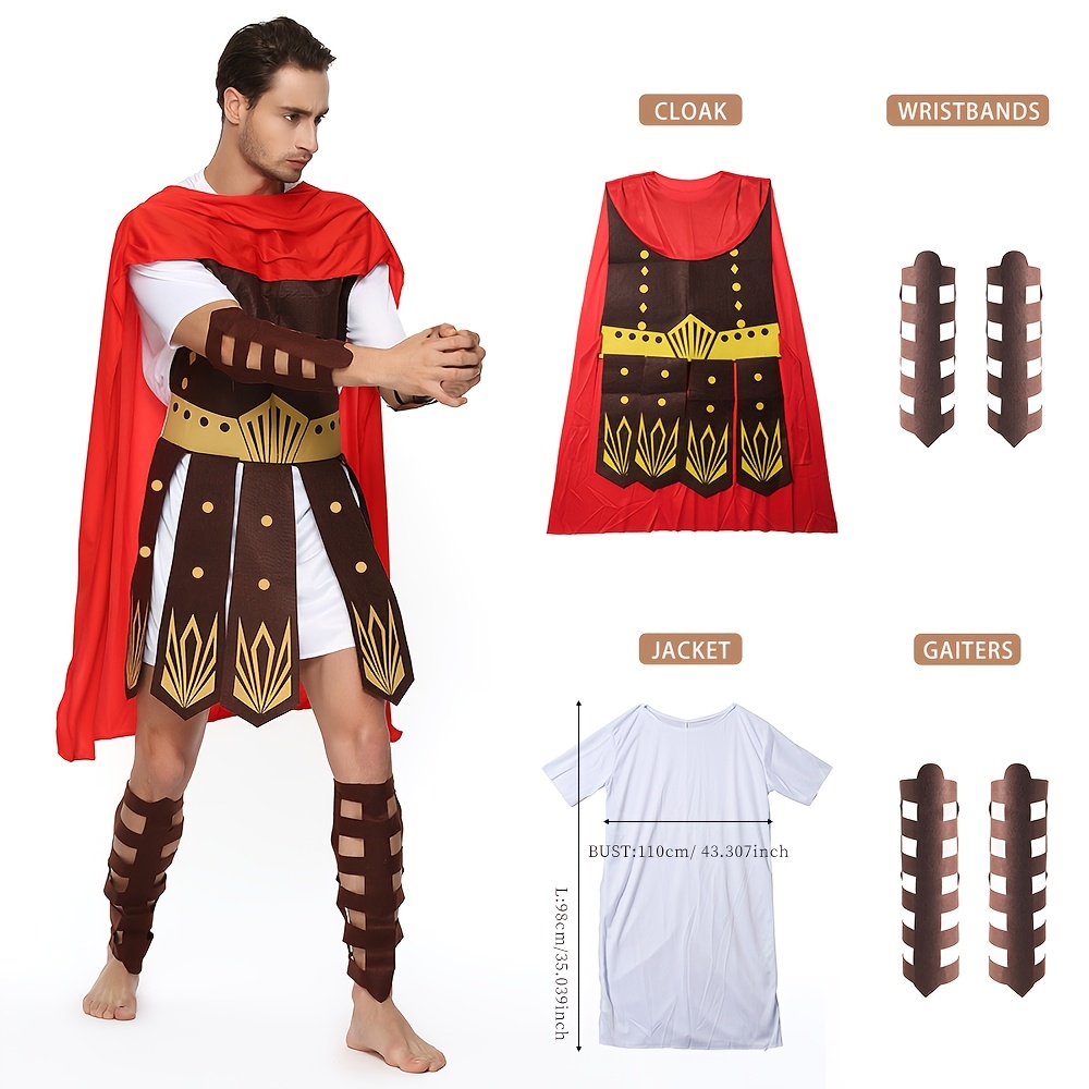 4pcs Samurai Adult Costume Set Includes Cloak, Top, Pair of Wristbands, And Pair of Anklets, Perfect for Halloween Activities And Role-Playing, Roman Gladiator Outfit, Role-Play, Parties, Carnival, Men's Dressing Additions Set, Props Not Included