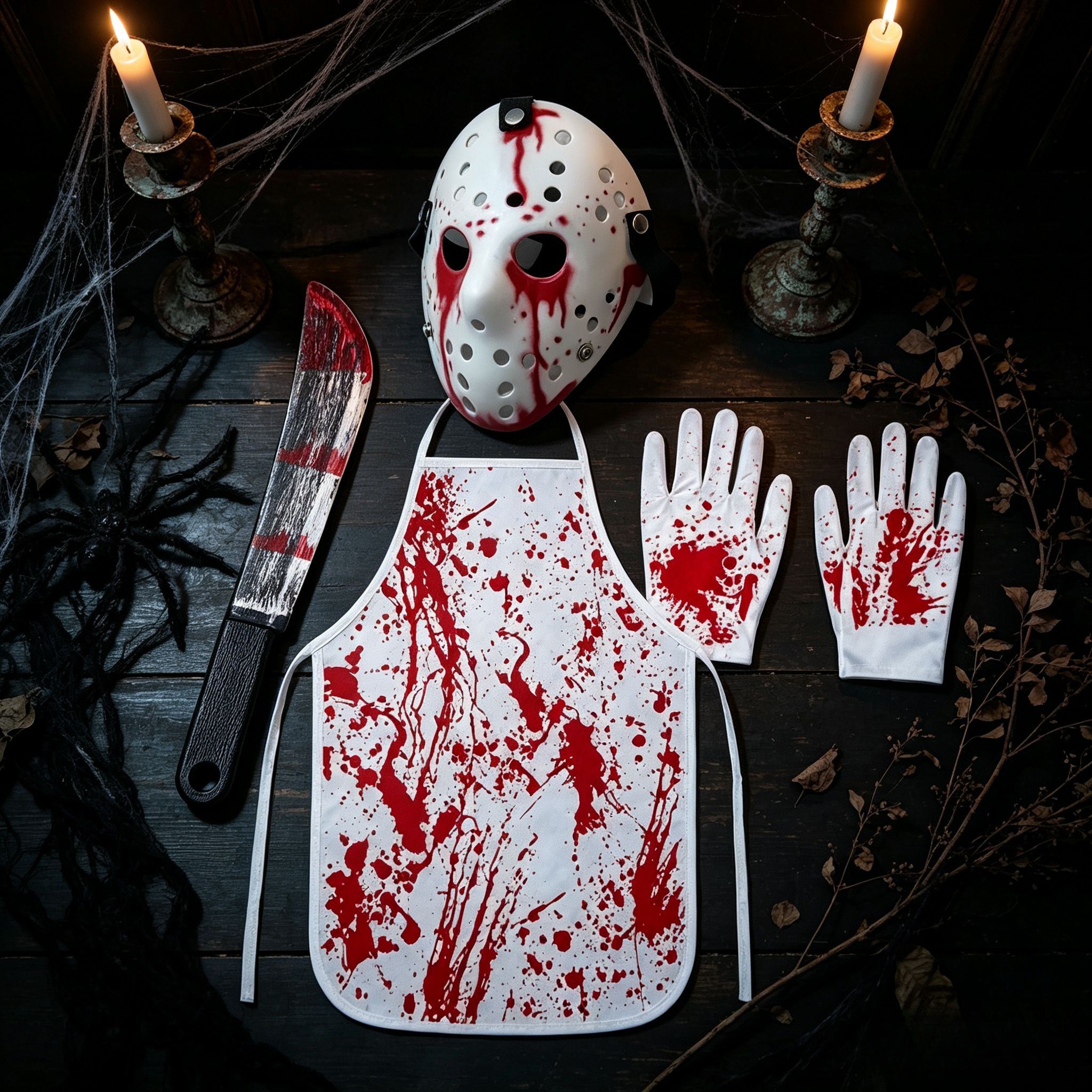5pcs Bloody Horror Halloween Cosplay Costume Set • Including Blood Splatter Apron, Ice Ball Style Mask, Gloves, And Fake Knife Props • Suitable for Adult Halloween Parties And Photo Booths