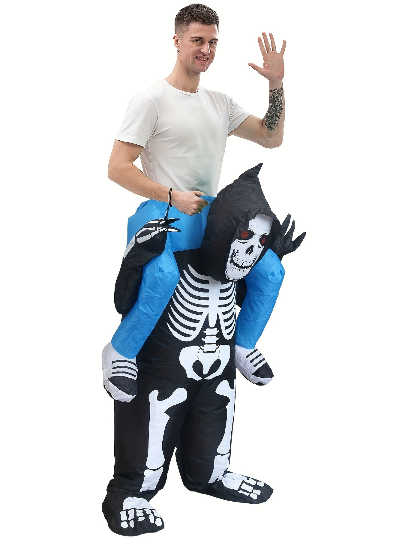 [Halloween] Fun Halloween Party Costume Inflatable Outfit, Suitable for Adults, Grim Reaper Skeleton Costume