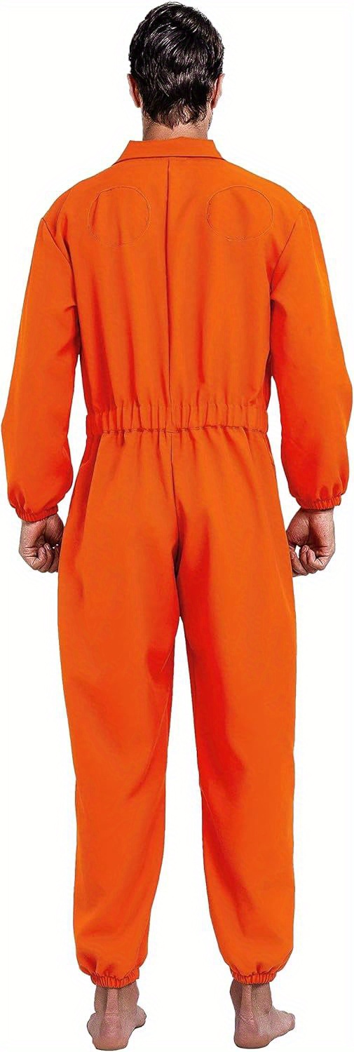 JOYFY Orange Prison Jumpsuit Men, Prison Costume Adult for Halloween Costumes with Name Tag, Role Play Outfits Men