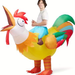 Rooster Inflatable Costume Adult, Riding a Chicken Blow Up Halloween Costume for Men Women Dress-Up Holiday Themed Cosplay Parties, Role Play Outfits Men