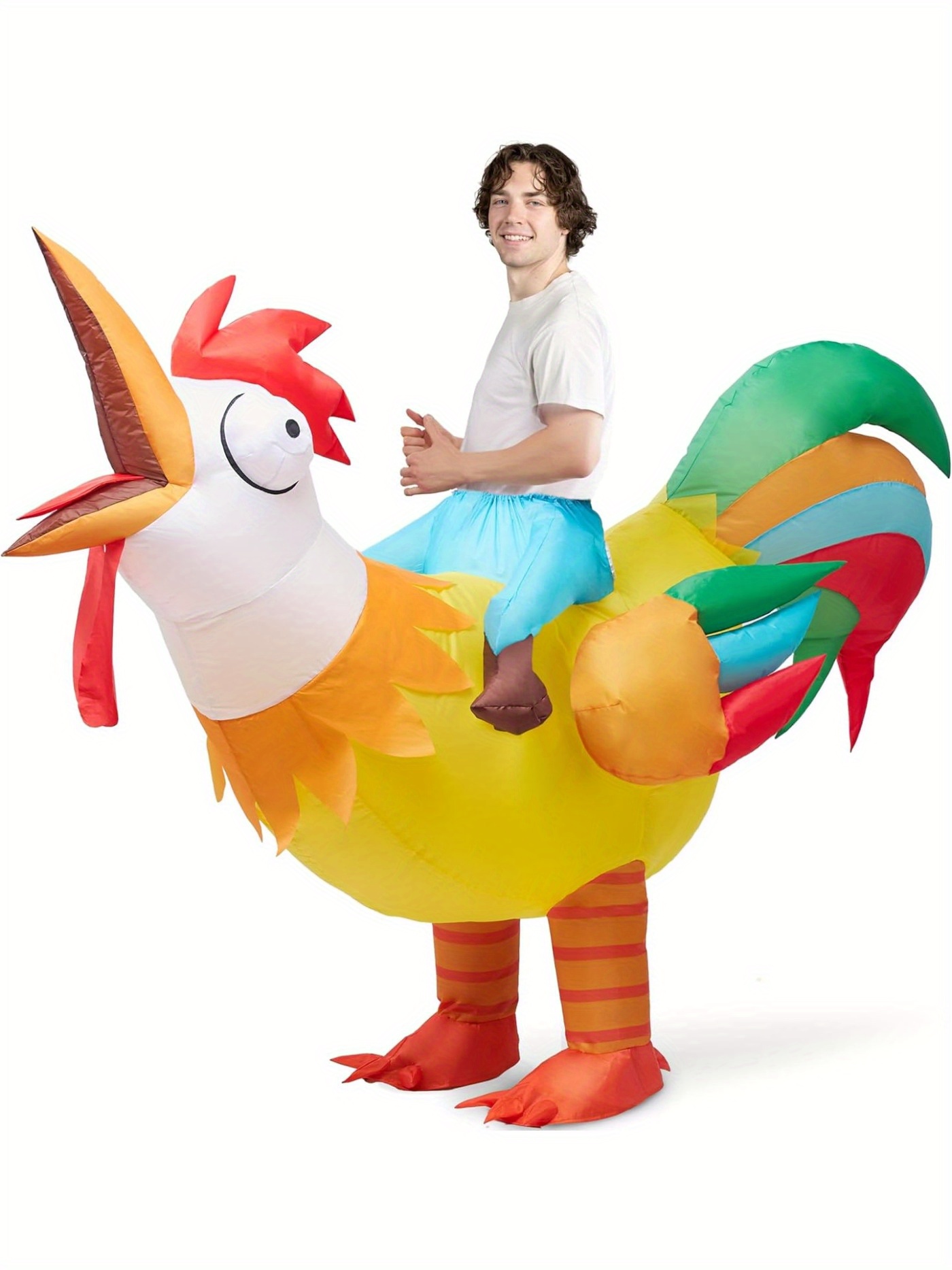 Rooster Inflatable Costume Adult, Riding a Chicken Blow Up Halloween Costume for Men Women Dress-Up Holiday Themed Cosplay Parties, Role Play Outfits Men