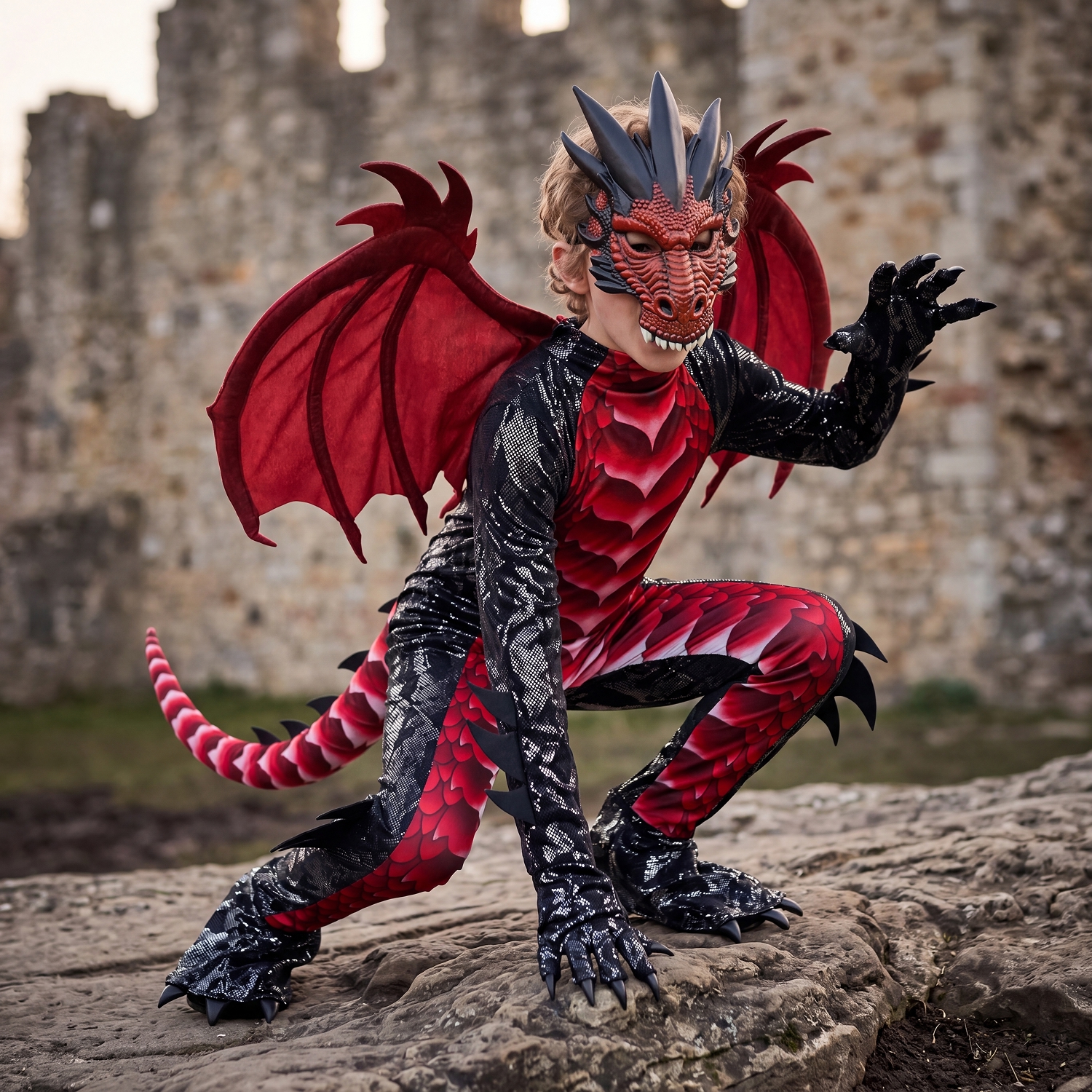 SYNCFUN for Halloween Kids Dragon, Boys' Dragon Wings, Tail, And Mask Set for Halloween Dress Up