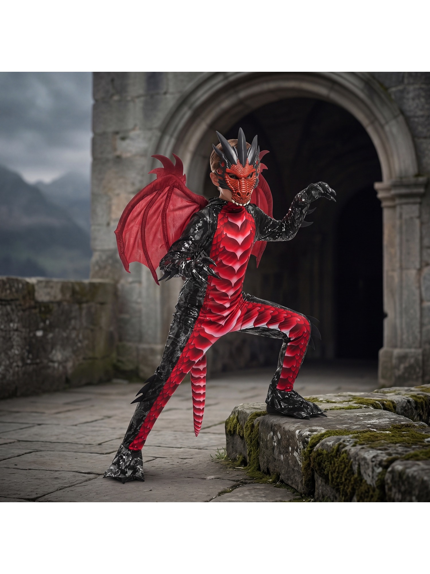 SYNCFUN for Halloween Kids Dragon, Boys' Dragon Wings, Tail, And Mask Set for Halloween Dress Up - Image 2