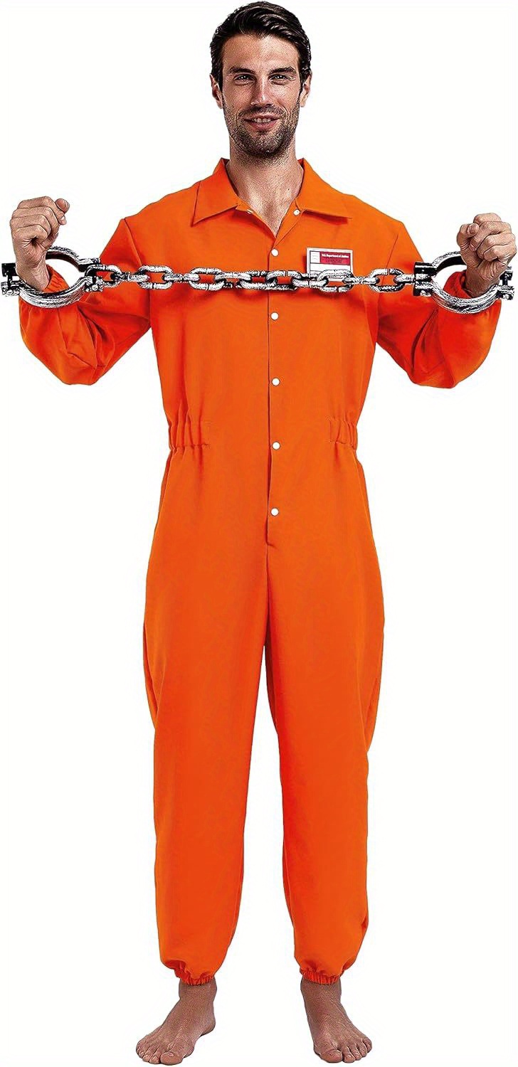 JOYFY Orange Prison Jumpsuit Men, Prison Costume Adult for Halloween Costumes with Name Tag, Role Play Outfits Men